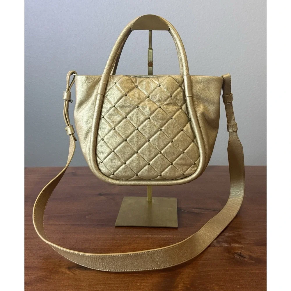 Hobo Margot Pebbled Metallic Dusty Gold Leather Satchel Crossbody $298